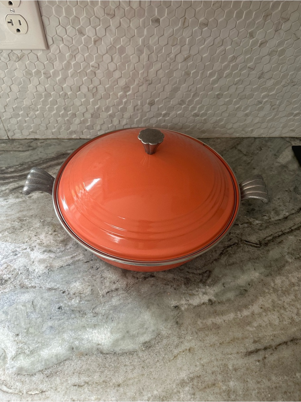 Fiestaware 6 Quart Qt Dutch Oven Enamel Pot Pan coral Metal Handles 12" Vintage